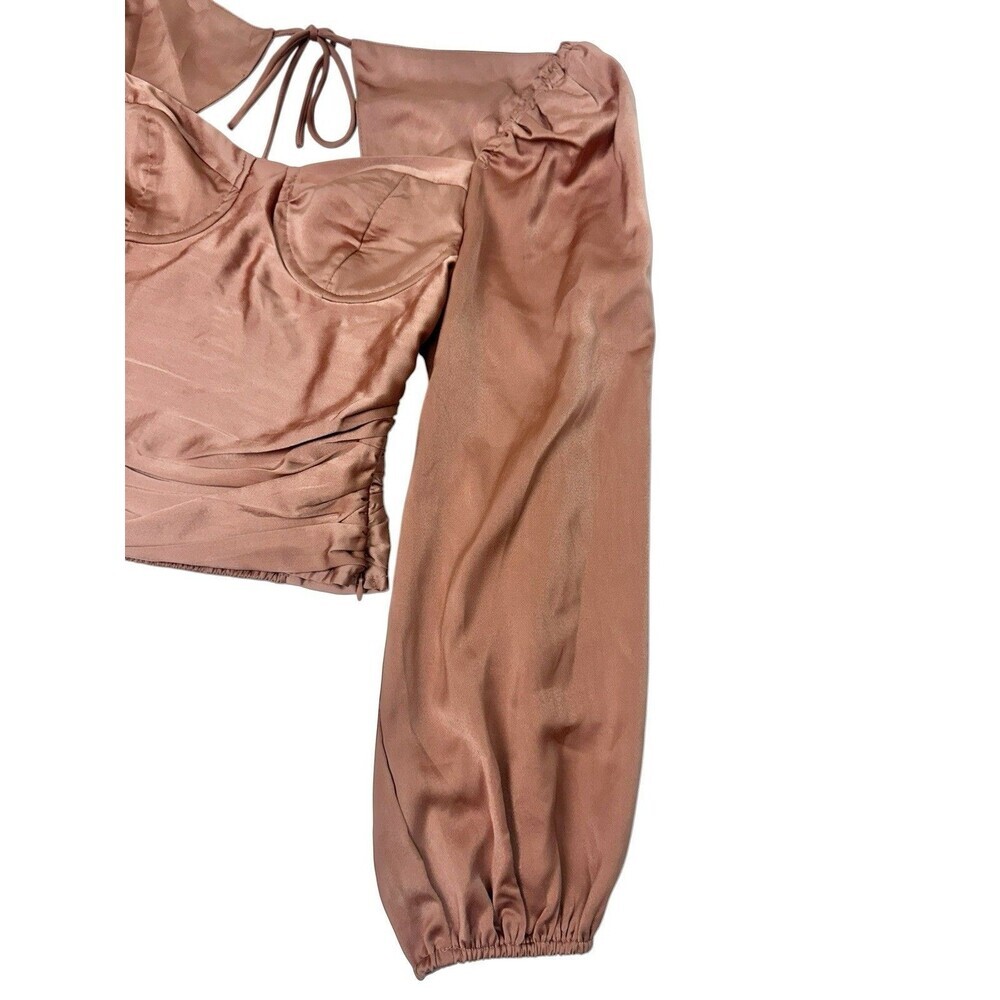 ASTR The Label Satin Puff Sleeve Crop Top Dark Blush Size L Going Out Sexy Chic - Picture 3 of 8